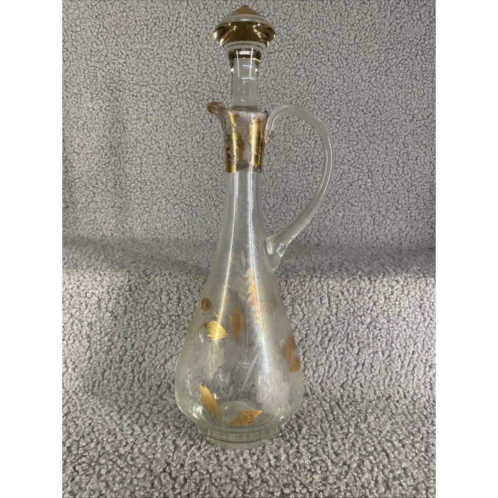 Vintage Tall Floral Etched DECANTER w/ STOPPER
